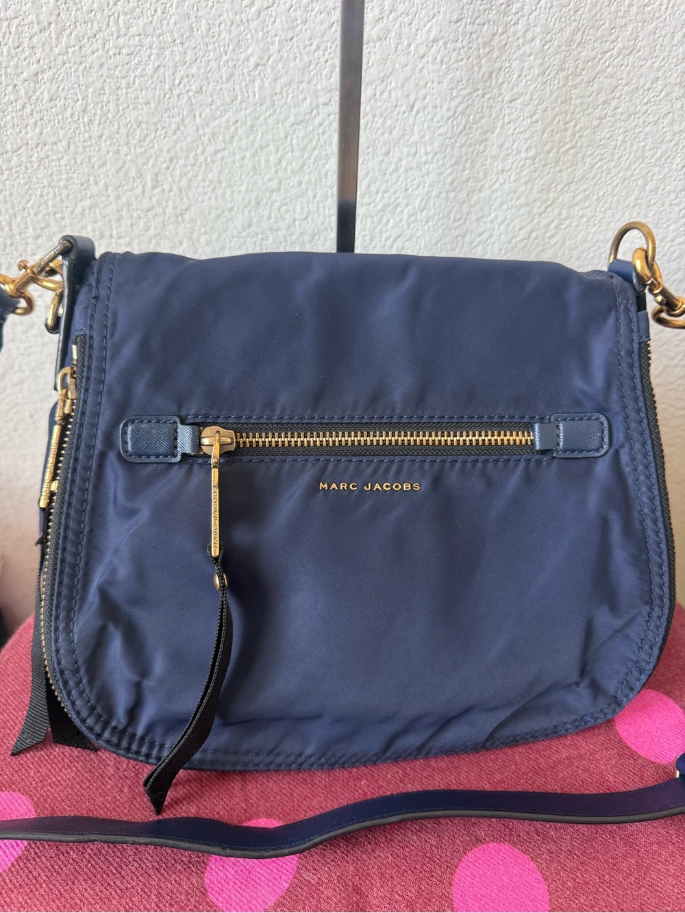 Marc Jacobs Navy Nylon Crossbody Bag Gold Hardware Zip Flap Shoulder Purse